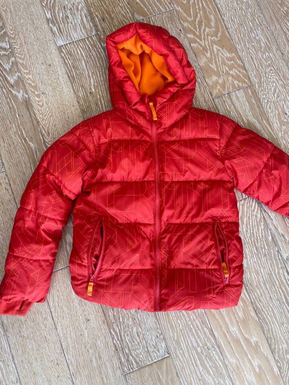 Tomato Orange Quilted Hooded Puffer Jacket with Tangerine Lining
